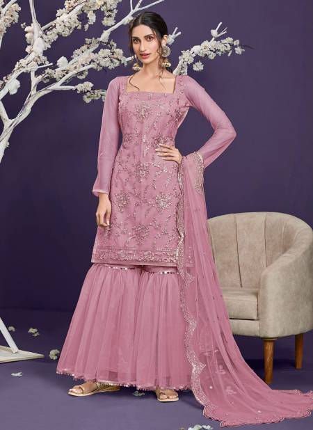 Baby Pink Colour Latest Heavy Festive Wear Butterfly Net With Embroidered Sharara Collection 2324-A